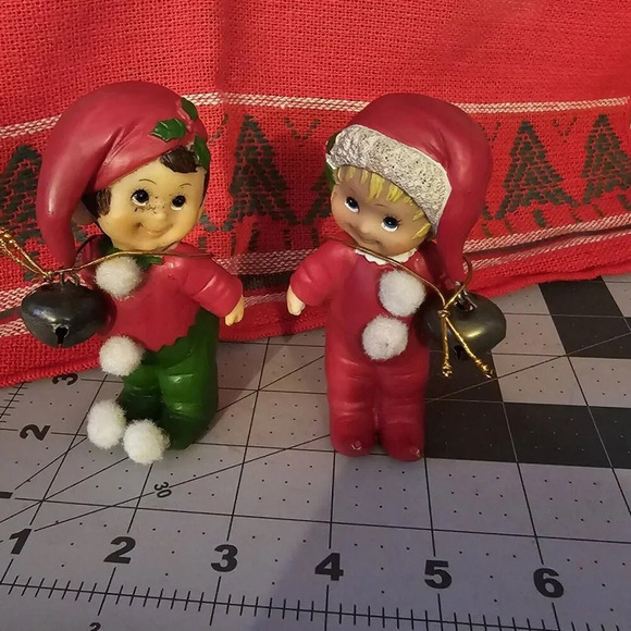 Holly Babes Collection Morehead Inc Snow Bunnies Figurines Boy and Girl w Bell - Picture 1 of 5